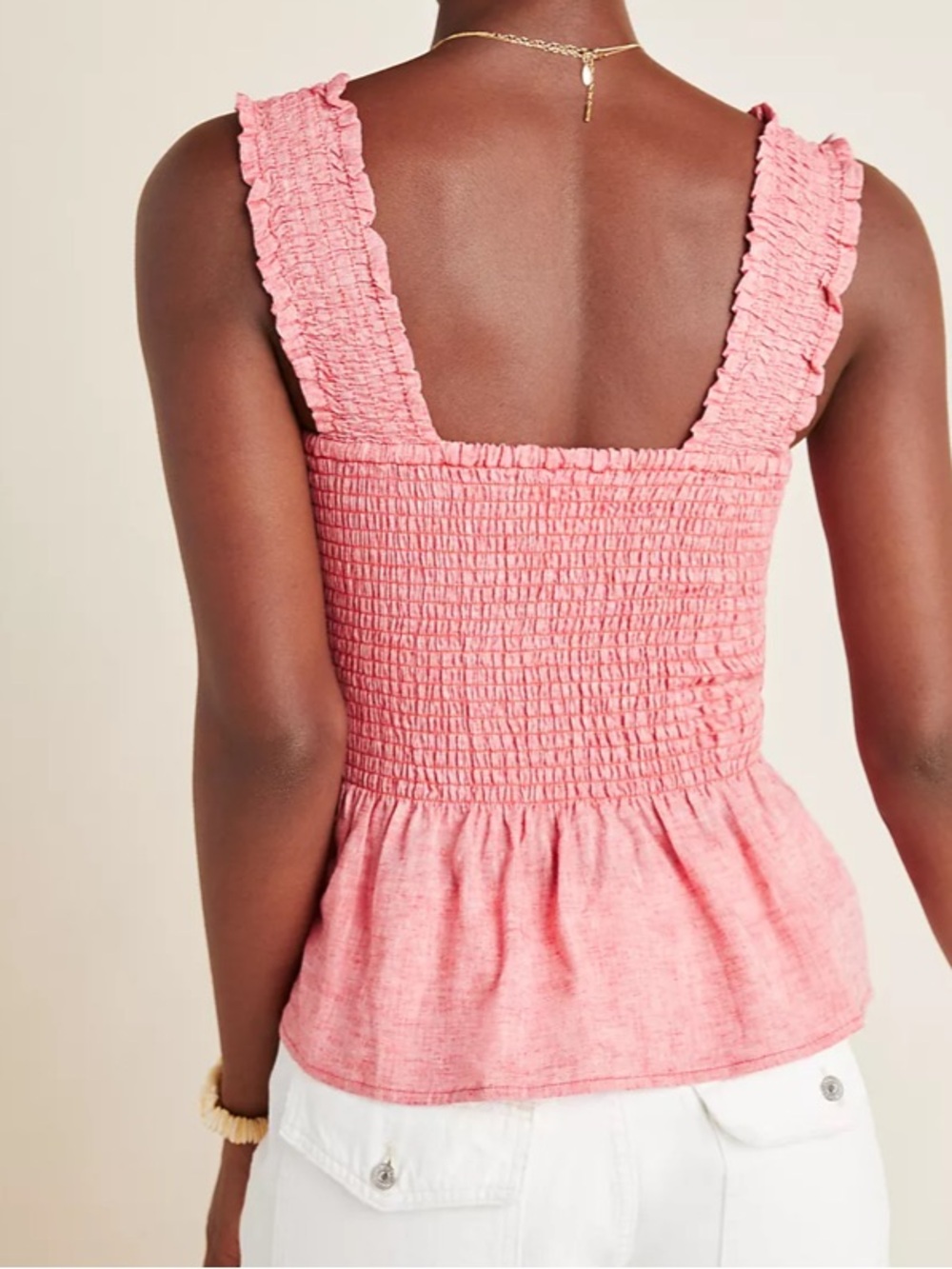 Maeve Schuyler Smocked Peplum Blouse Coral Small - Picture 3 of 6